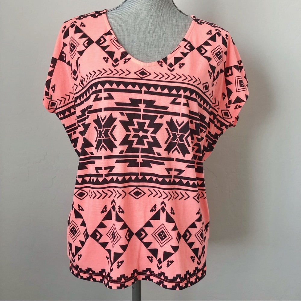 Forever 21 Neon Orange Tribal Print Top